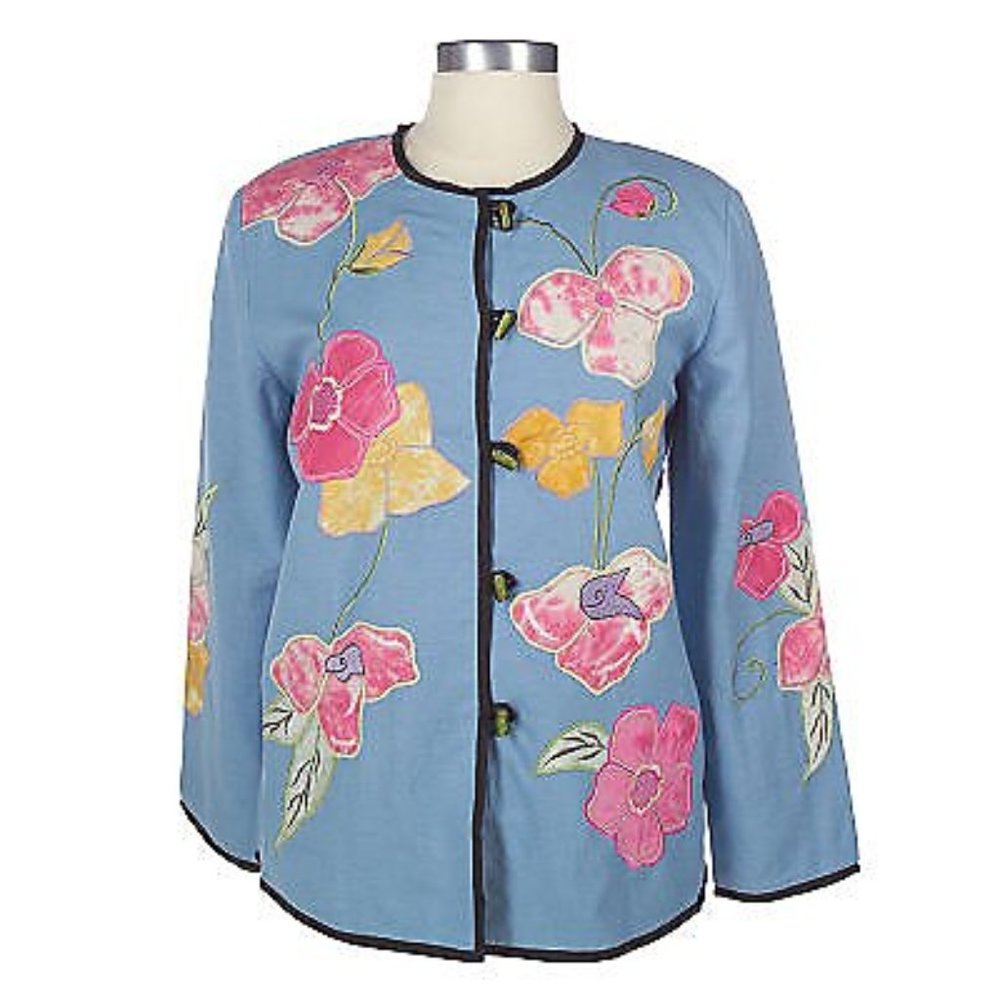 Indigo Moon  Flower Applique & Embroidered Jacket